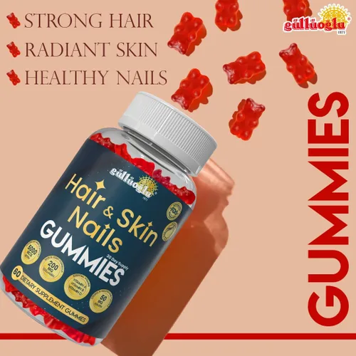 Vista 5 de SINCE 1871 GÜLLÜOGLU Gomitas para cabello, piel y uñas, biotina 5000 mcg, colágeno 200 mg y queratina 50 mg - con MSM, bambú y vitaminas A, C, D, E