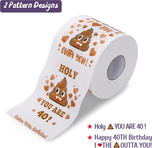 Vista 5 de Regalos de 40 cumpleaños para mujeres, hombres, ella, él - Feliz papel higiénico de broma - Decoraciones de 40 cumpleaños, suministros de fiesta