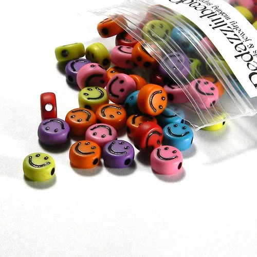 Vista 2 de 200 Surtido De Plástico De Color Acrílico 0.276 in Redondo Mixto Happy Smiley Face Coin Beads (negro)