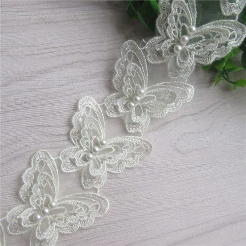 Vista 4 de Arco de mariposa soluble de 5 yardas de organza bordada de encaje para tejer, apliques de boda, cinta de retazos hechos a mano, suministros