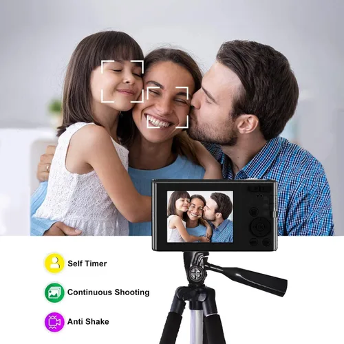 Vista 5 de Cámara digital compacta de 44 MP para apuntar y disparar con tarjeta SD de 32 GB, zoom digital 16X, cámara para niños de 2.4 pulgadas, cámara