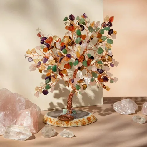 Vista 2 de KARMA AND LUCK, Invigorate Feng Shui Árbol de la Vida Decoración del Hogar con piedras preciosas reales, envuelto a mano con alambre de cobre sobre