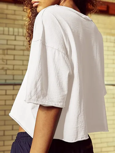 Vista 5 de ELGOGY Camisetas cortas de entrenamiento de gran tamaño para mujer, manga corta, cuello redondo, hombros caídos, cuadradas, de verano, casuales