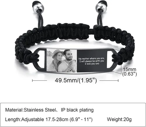 Vista 5 de MPRAINBOW Pulsera de fotos personalizada para hombres, regalos personalizados para él y ella, imagen personalizada, nombre y texto grabados de acero