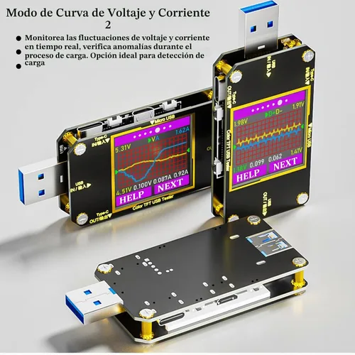 Vista 2 de Eversame Multímetro USB C, Probador de Potencia, Voltímetro y Amperímetro, Probador de Carga, Monitor de Voltaje y Corriente con Cable Trenzado C a