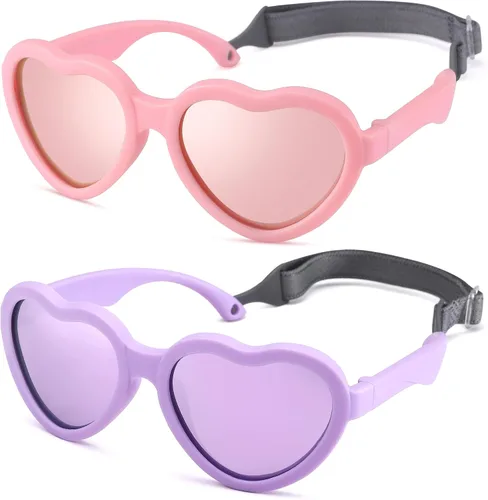 Vista 20 de Gafas de sol polarizadas flexibles en forma de corazón para bebés con correa ajustable para niños pequeños y bebés de 0 a 24 meses B9*
