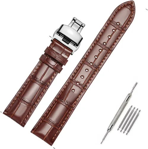 Vista 21 de Moran - Correa de cuero genuino con estampado de cocodrilo y cuero vacuno, hebilla de despliegue de repuesto, correa de reloj de 18 mm a 24 mm