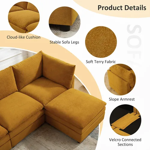 Vista 6 de Cómodo sofá biplaza, sofá moderno seccional de 2 asientos, Terry Curry Cloud Comfort, tapizado, cojín grueso, sofás para sala de estar