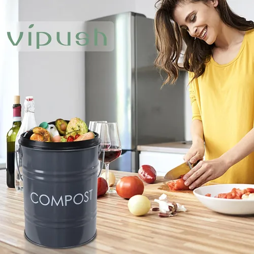 Vista 5 de Vipush Contenedor de compostaje para encimera de cocina compostador con tapa, contenedor pequeño de compost, incluye forro interior de cubo de abono