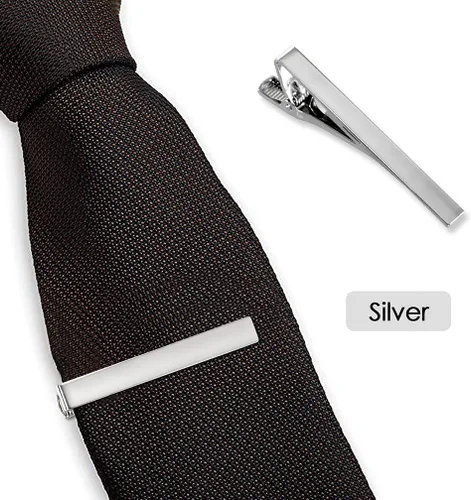 Vista 5 de Roctee Pinzas de corbata para hombres, paquete de 3 clips de corbata clásicos plateados, dorados, negros, para boda, aniversario, negocios, Cobre