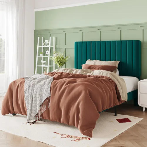 Vista 32 de Allewie Base de cama individual, plataforma tapizada de terciopelo con cabecera capitoné de canal vertical ajustable, base de colchón con listones
