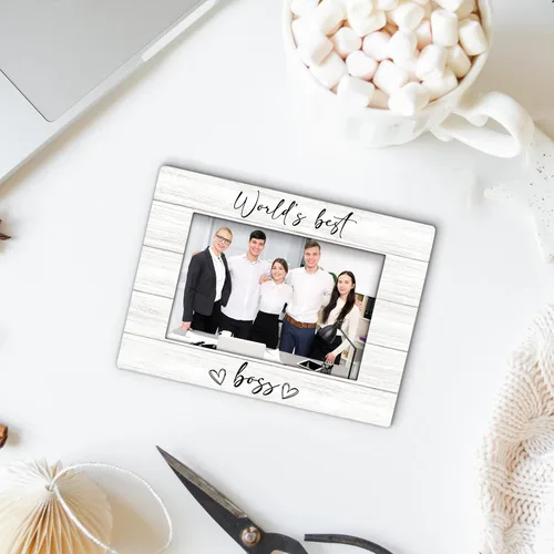 Vista 6 de Marco de fotos Boss de 4 x 6 pulgadas, mejores regalos de jefe para mujeres y hombres, marco de fotos de madera, regalo de agradecimiento