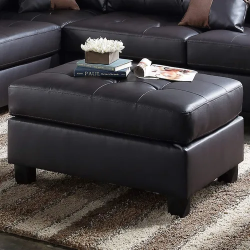 Vista 3 de Juego de sofá modular de piel sintética en forma de L con diván, otomana, 2 almohadas de lanzamiento