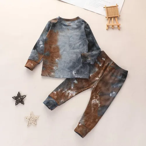 Vista 3 de Kayotuas Conjunto casual de 2 piezas de camisa y pantalones de teñido anudado para bebé niña pequeña, conjunto de pantalones deportivos