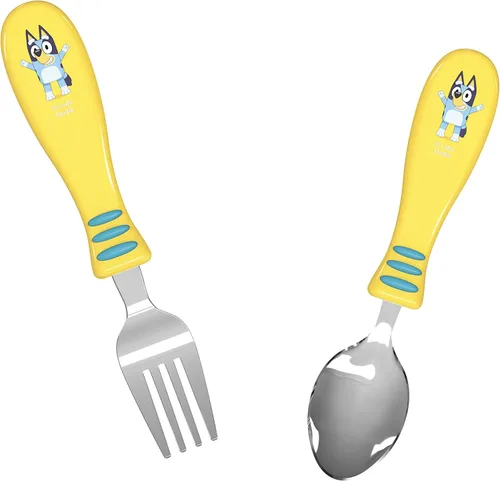 Vista 7 de Zak Designs Bluey - Juego de cubiertos para niños con divertido arte de personajes en ambos utensilios, tenedor antideslizante y cuchara es perfecto
