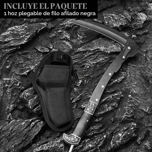 Vista 3 de WILLBOND Herramienta de jardín plegable de hoz negra afilada, cuchillo de mano de hierba de seguridad portátil con funda mango de madera, 2