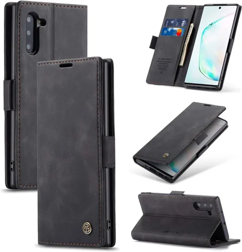 Vista 6 de Funda para Samsung Galaxy Note 10, funda tipo cartera para Galaxy Note 10, funda protectora de piel sintética con soporte magnético y ranuras