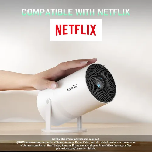 Vista 3 de Proyector Li White y aplicaciones integradas: Mini proyector XuanPad con Wi-Fi y Bluetooth, proyector portátil inteligente Full HD 1080P con soporte