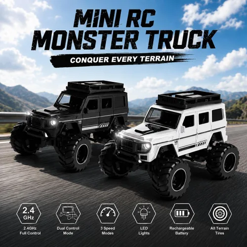 Vista 6 de 1:64 Mini RC Crawler Car, camión de control remoto de aleación con control de aplicación, controlador de 2.4 GHz, 3 modos de velocidad, luces LED