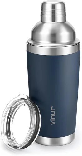 Vista 10 de VINUR Coctelera aislada, coctelera de Martini aislada al vacío de acero inoxidable de 20 onzas con colador integrado y tapa jigger para camarero