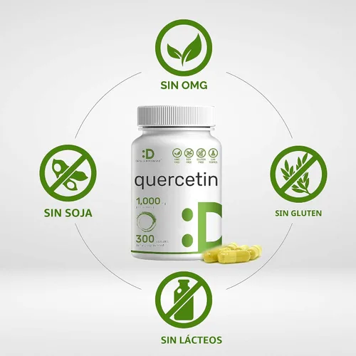Vista 3 de Quercetina 1,000 mg por porción, 300 cápsulas – Suplementos saludables de apoyo inmunológico, alto contenido de flavonoides biodisponibles