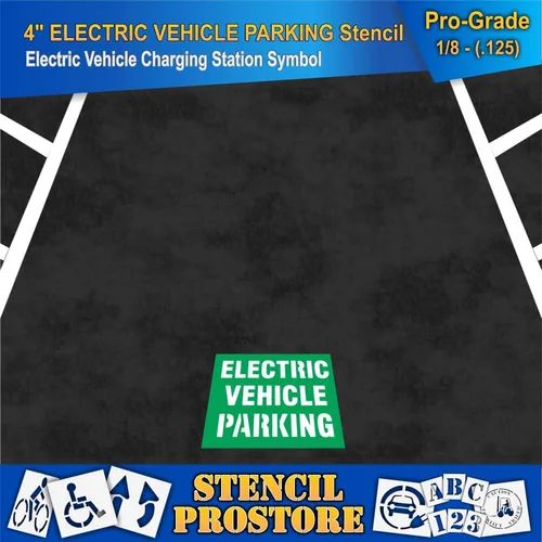 Vista 3 de Plantillas de pavimento – 4 pulgadas – Plantilla de estacionamiento de vehículos eléctricos – 14 x 20 x 1/8 pulgadas (128 mil) – Grado profesional