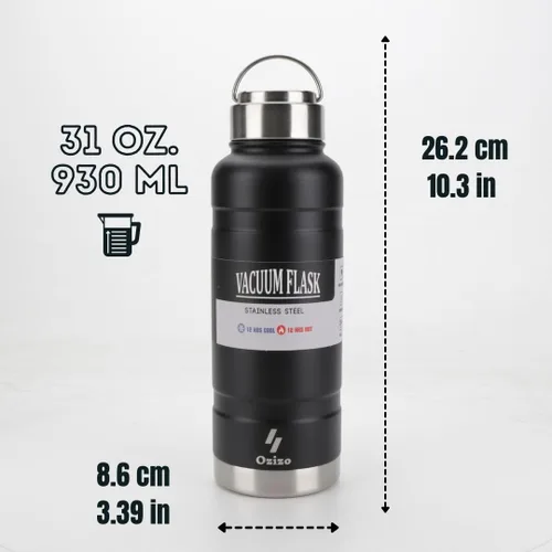 Vista 7 de Ozizo - Paquete de 2 botellas de agua aisladas, termo de 31 onzas, botella de agua de acero inoxidable con tapa, doble pared aislada al vacío, boca
