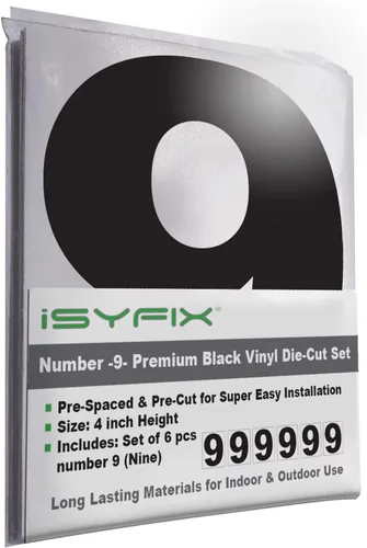 Vista 75 de iSYFIX Calcomanías de vinilo negro con el número 7 (siete), paquete de 6 calcomanías autoadhesivas de 7 pulgadas, calcomanías troqueladas y Negro