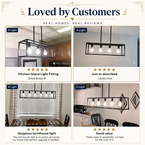 Vista 6 de Iluminación negra para isla de cocina, moderna lámpara rectangular de jaula lineal, 3 luces, lámpara colgante de metal industrial para granja