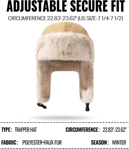 Vista 8 de CLAPE Men Winter Trapper Hat Warm Thick Trooper Hats with Ear Flaps Russian Ushanka Hat Hunting Ski Cap