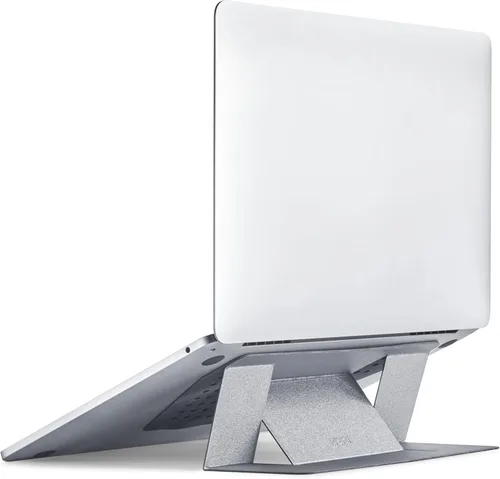 Vista 15 de MOFT Soporte para computadora portátil para escritorio, soporte adhesivo para computadora MacBook con 2 ángulos de visión ajustables, elevador Negro