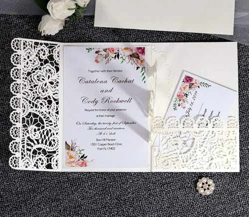 Vista 2 de 10 tarjetas de invitaciones de boda cortadas con láser, invitaciones 3D para compromiso, despedida de soltera, aniversario, matrimonio, invitaciones