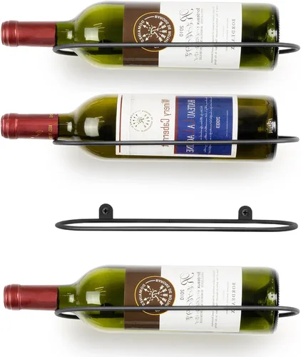 Vista 15 de AQAREA Estante de vino montado en la pared: soporte de metal para 10 botellas de vino - Estante de almacenamiento de vino negro