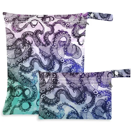 Vista 10 de 2 bolsas húmedas con estampado 3D de piel de serpiente con bolsillos con cremallera, lavable, reutilizable, espaciosa, bolsa de pañales para viajes