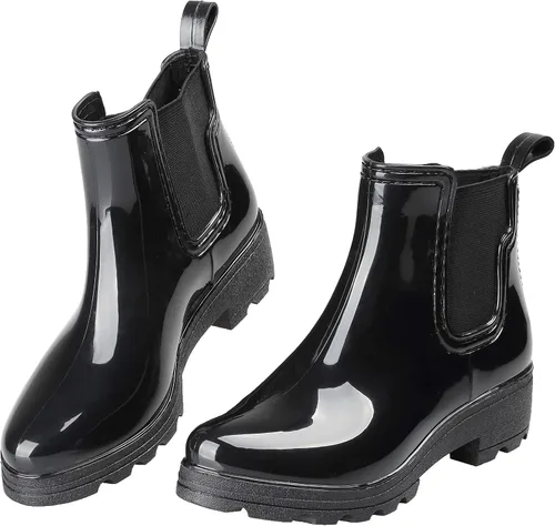 Vista 6 de Botas Chelsea de lluvia cortas para mujer, impermeables, antideslizantes en el tobillo Beige-e
