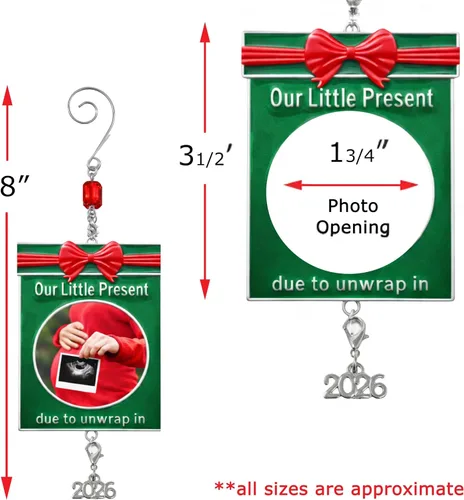 Vista 2 de BANBERRY DESIGNS Sonogram Picture Ornament 2025 – Anuncio de embarazo – Adorno de Navidad – Regalo de nueva mamá – 3.5 pulgadas de alto – 1.75
