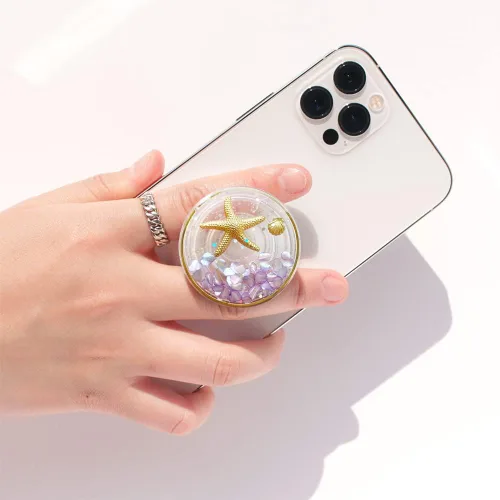 Vista 2 de Soporte de agarre plegable y extensible para teléfono móvil estilo océano para teléfono inteligente, tableta, accesorio de teléfono celular (violeta)