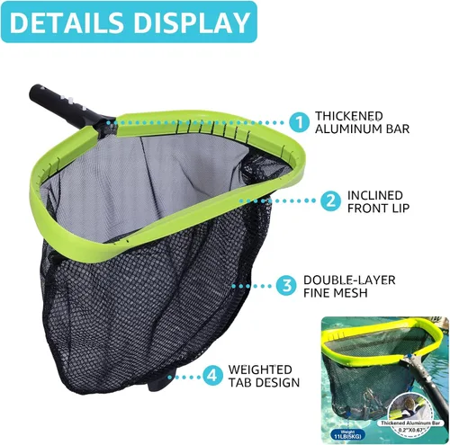 Vista 3 de Sepetrel Kit de Limpieza Deluxe para Piscina Incluyendo Red Profesional para Desnatar Hojas, Red de Malla Fina de Media Profundidad, Cabezal