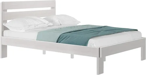 Vista 4 de Max & Lily - Cama Queen moderna de granja con cabecera de tablones, cama plataforma de madera de pino de Nueva Zelanda maciza, acabado blanco lavado