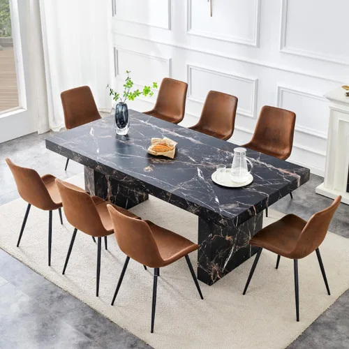 Vista 31 de gopop Mesa de comedor de mármol de 63 pulgadas, tablero de mesa de comedor MDF con patrón de mármol y base para cocina y comedor.