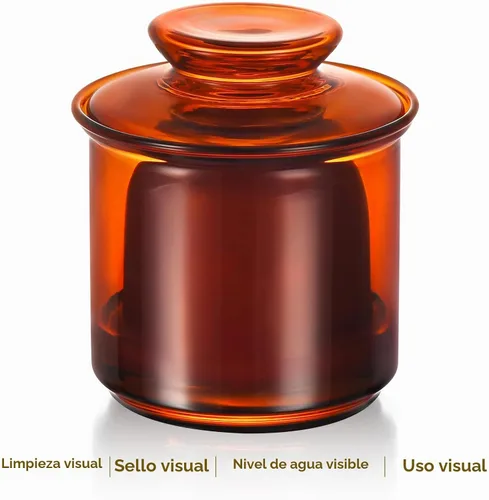 Vista 2 de Hekeieon Mantequillera de Cristal Elegante Francesa para Mantequilla Fresca y Untable, Recipiente para Mantequilla, Recipiente de Mantequilla