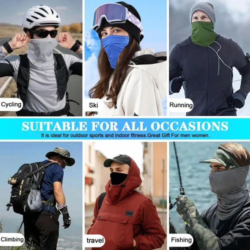 Vista 7 de Polainas de cuello para hombres, bandanas pasamontañas, máscara de media cara, máscara de esquí negra resistente al viento