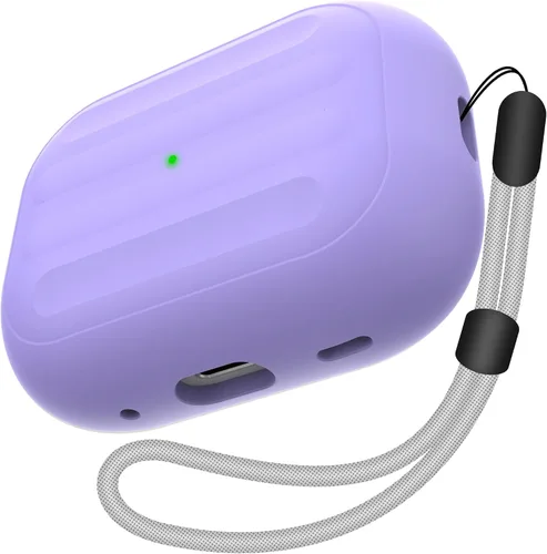 Vista 8 de Funda antipérdida para AirPods Pro (2ª generación), diseño de una pieza, carga inalámbrica, LED visible, cordón incluido (beige)
