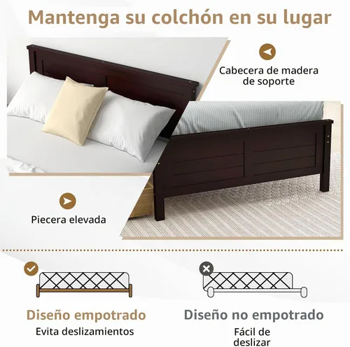 Vista 7 de KOMFOTT Marco de Cama de Madera Tamaño Twin con 2 Cajones de Almacenamiento, Marco de Cama de Plataforma de Mediados de Siglo con Cabecero, Soporte