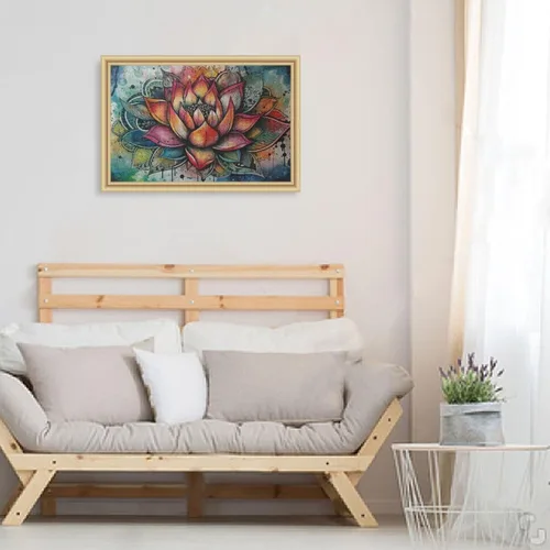 Vista 6 de Rompecabezas de madera de 500 piezas con estampado de mandala de loto, ZZcon bolsa de almacenamiento con partición del alfabeto, fácil de resolver