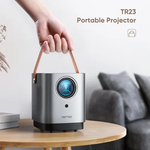 Vista 2 de [Diseño único de manija] Mini-proyector, mini proyector con WiFi 5G y Bluetooth, proyector portátil inteligente 1080P con pantalla táctil, proyector