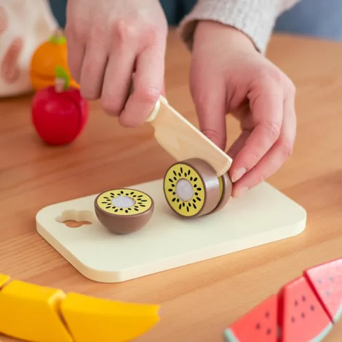 Vista 3 de Juego de frutas para cortar frutas – Accesorio de cocina de madera para jugar, accesorios de juego de simulación, juguetes de madera para cortar