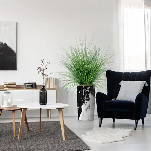 Vista 11 de Árbol artificial en macetero contemporáneo con efecto de granito, palmera tropical areca artificial de seda para decoración del hogar en interiores