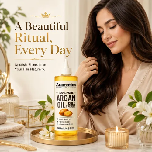 Vista 2 de Aromatico 100% Pure Argan Oil 7 fl oz – Lightweight, Non-Greasy Hair & Skin Oil for Smooth, Shiny Hair & Deep Moisture – Cold Pressed Multipurpose