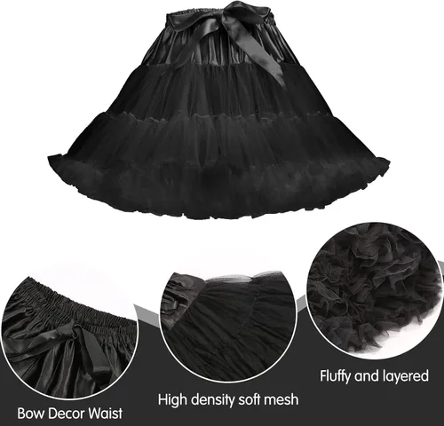 Vista 6 de Womens Fluffy Tulle Tutu Petticoat Half Slip Underskirt Negro